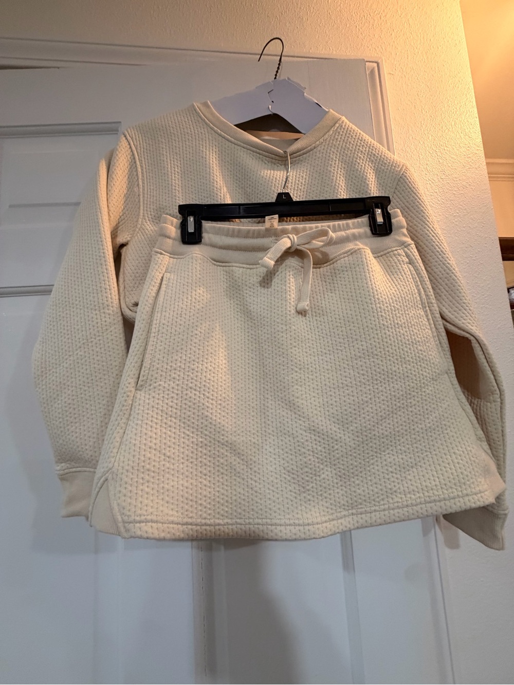Cream Waffle-Knit Drawstring Skirt - Women's Casual - Picture 4 of 4
